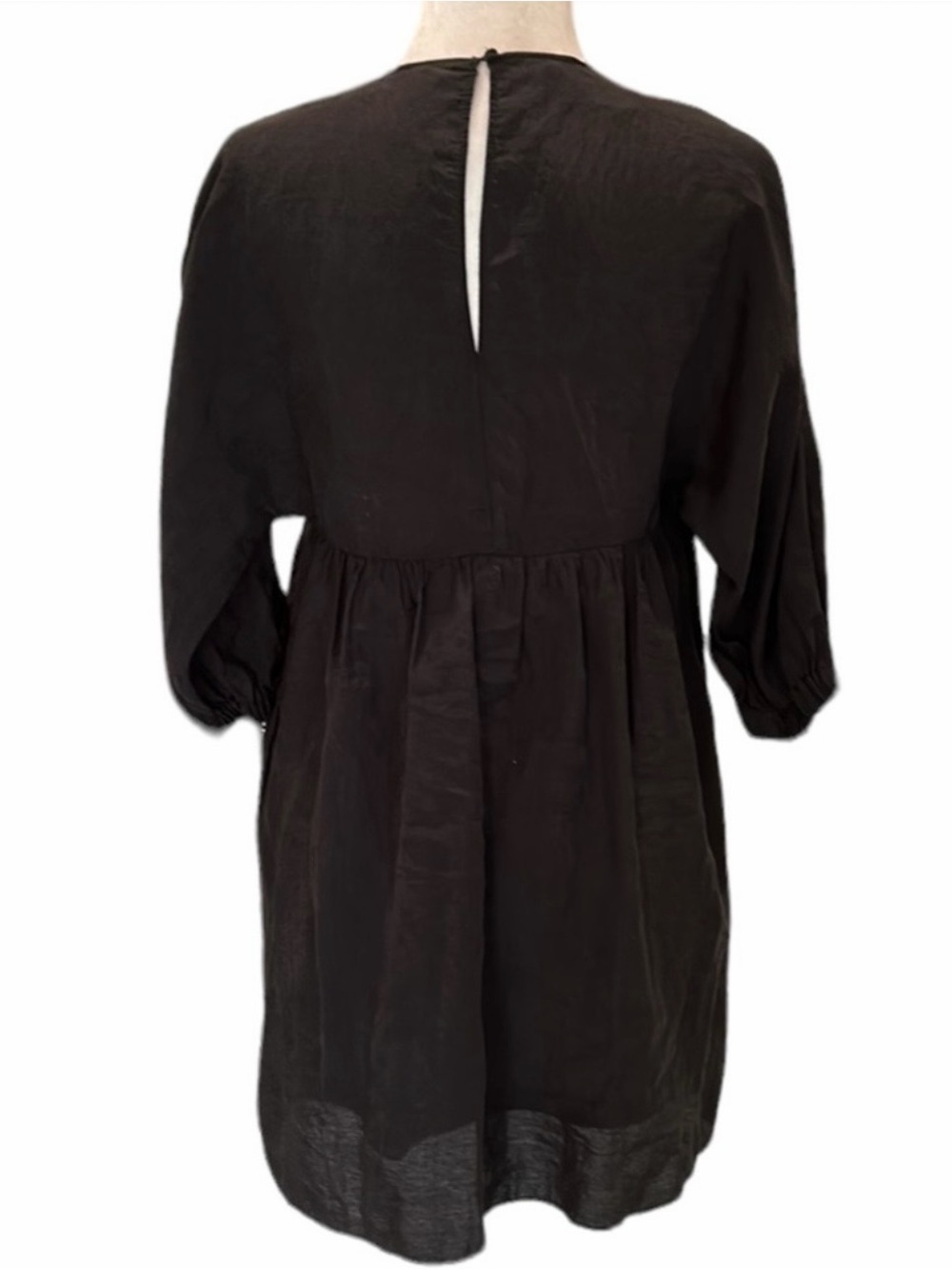 Zara Black V-Neck Long Sleeve Smock Dress - Picture 2 of 6
